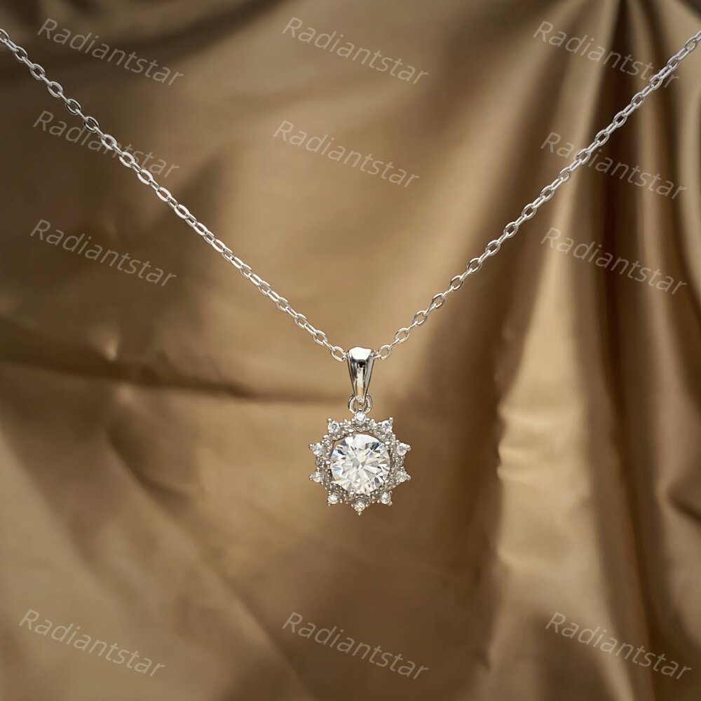 NEW Certified 1ct. t.w. Moissanite Halo Sun Necklace - Picture 4 of 7
